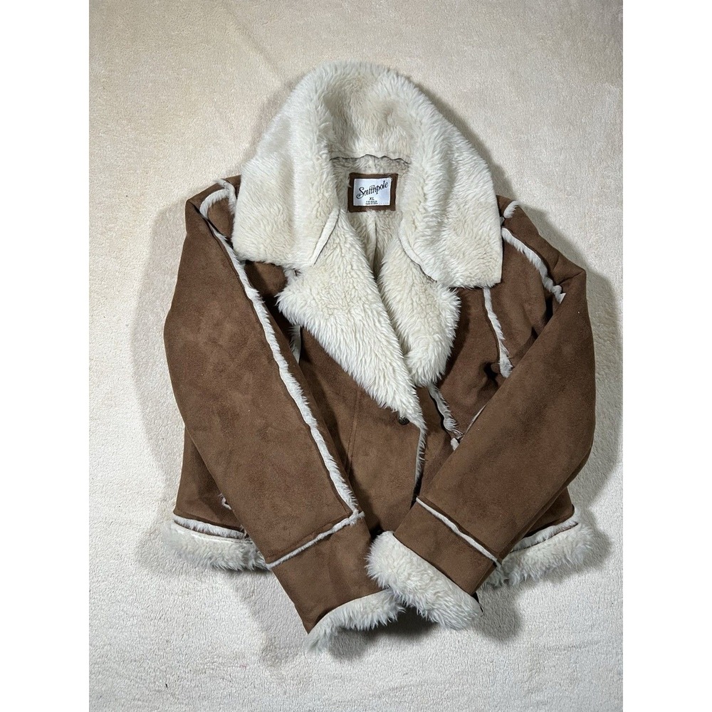 Vintage Y2K Southpole Cropped Fur Lined Shearling Jacket Size XL Brown Winter